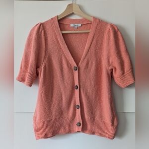 Madewell Coral V Neck Cardigan Sweater Short Sleeves